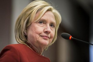 Hillary Clinton delivers remarks during the 2015 Toner Prize for Excellence in Political Reporting award in Washington