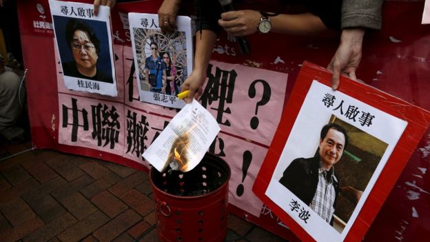 Demonstrators in Hong Kong have protested over the missing booksellers