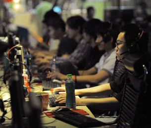 Internet surfers at a cybercafe in Beijing
