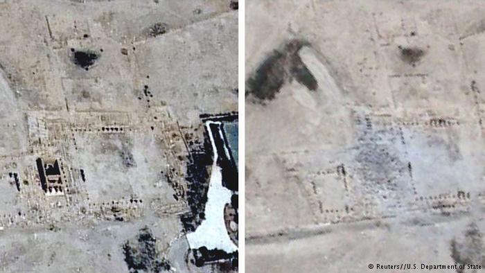 卫星图片巴尔夏明神庙被炸前后的画面