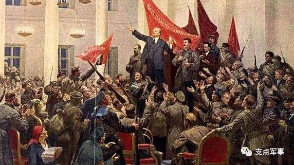 描绘列宁1918年解散立宪会议，宣布一切权力归苏维埃的油画